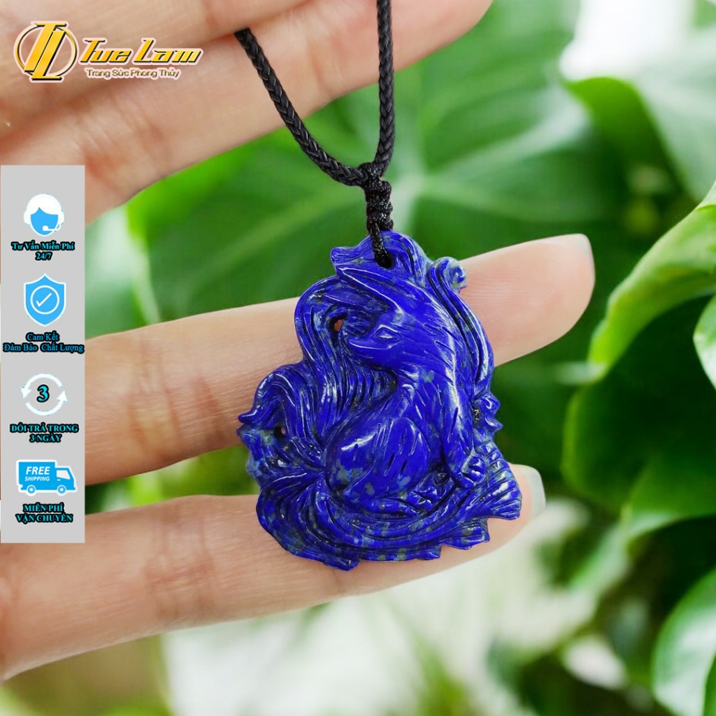 Dây chuyền mặt hồ ly chúa 9 đuôi thủng lapis xanh hợp mệnh thủy mộc trợ duyên may mắn - DIY TUỆ LÂM