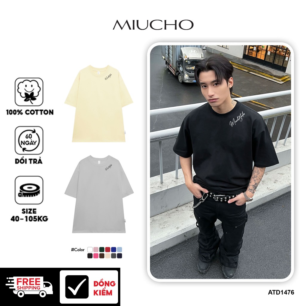 แบรนด์ท้องถิ่น ATD1476 Miucho เสื้อยืดผู้ชายทรงหลวม ผ้าคอตตอนเท่ๆ คอกลม พิมพ์ลายผสม