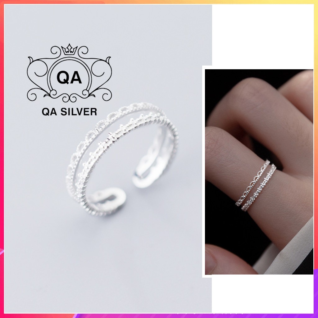 S925 LAYER QA SILVER Ring RI ผู้หญิง double-LAYER 925 SILVER แหวนฝังด้วยแถบหิน240802