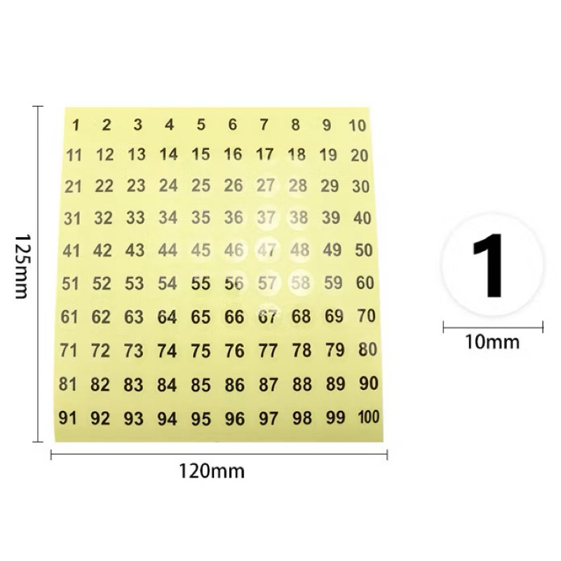 [ราคา 1 แผ่นตามภาพเบอร์ 1-100] NUMBER DECAL STICKER PAPER BAG STICKER