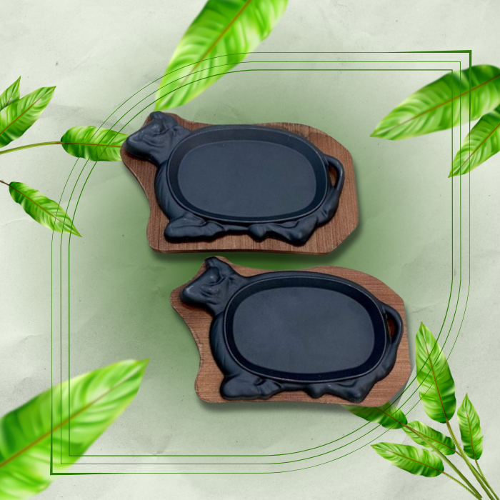 กระทะเหล็กหล่อ BEEF HEAD NON-STICK WOODEN BASE SPECIALIZED สําหรับ STEAK - BEEF - อาหารบด