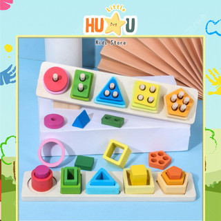 Đồ chơi giao dục Montessori thả hình 5 trụ bằng gỗ giúp bé phát triển tư duy hình khối , sáng tạo