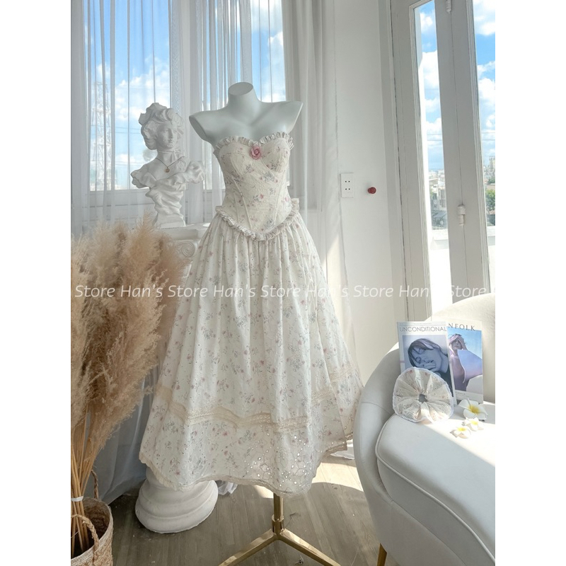 [HANS Store ] ชุดคอร์เซตดอกไม้ยาวพร้อมมีดบีบผม COLON ฟรีแท็กดอกไม้หลวม (REAL PHOTO)