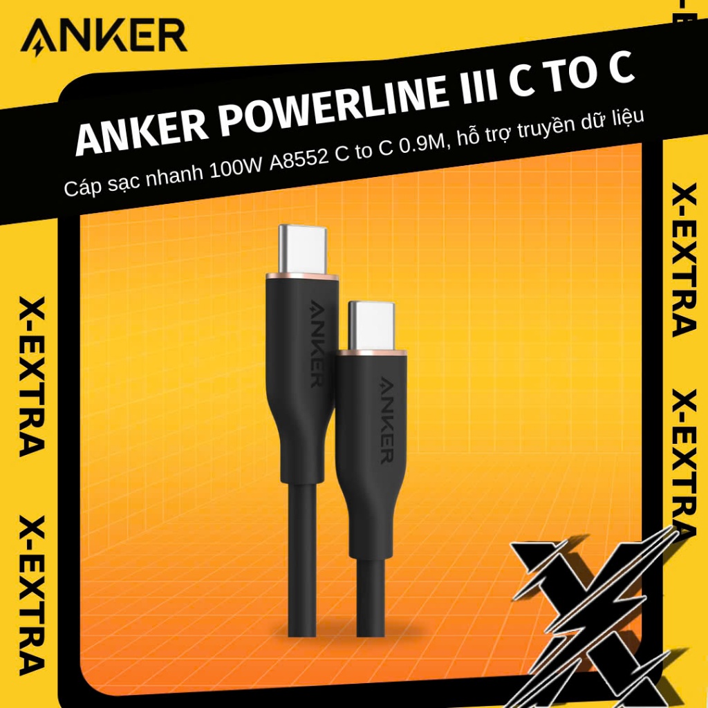 ANKER A8552 0.9m สายชาร์จเร็ว, A8553 1m8 PowerLine III Flow C ถึง C 100W 5A