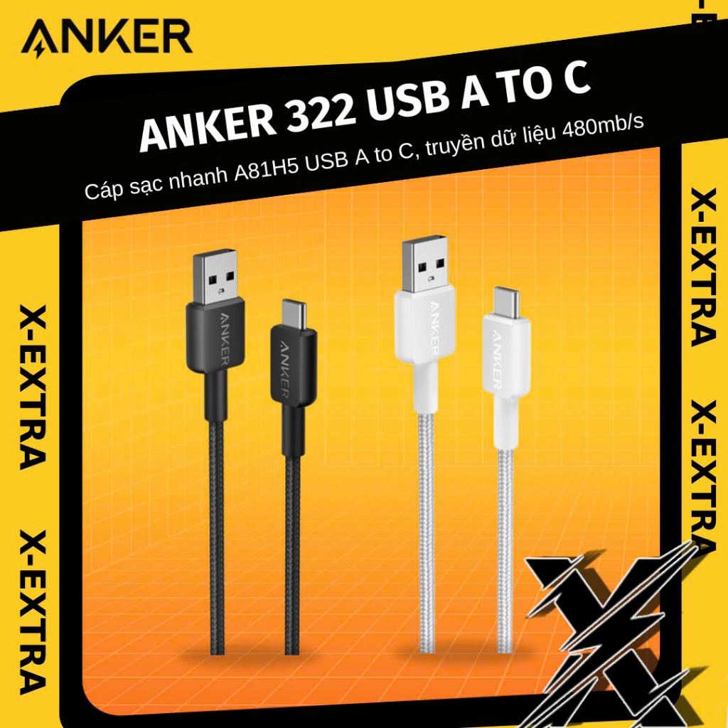 Anker 322 A81H5 USB-A to USB-C 0.9m สายชาร์จเร็วรองรับการชาร์จเร็ว การถ่ายโอนข้อมูล 480Mb/s