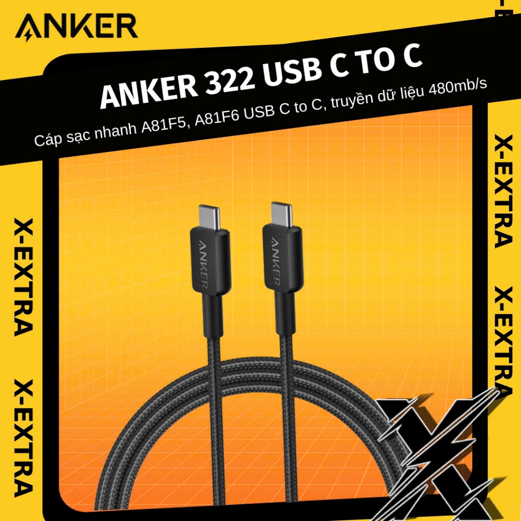Anker A81F5, A81F6 USB C to C สายชาร์จเร็ว ไนลอนแบน ยาว 0.9M 1.8m รองรับการส่งข้อมูล 480mb/s