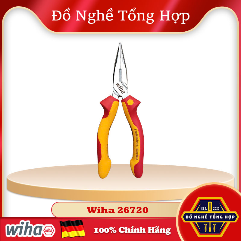 WIHA 26720 คีมปากแหลมหุ้มฉนวน 1000 โวลต์ 160 มม. [เยอรมันแท้/เยอรมนี]
