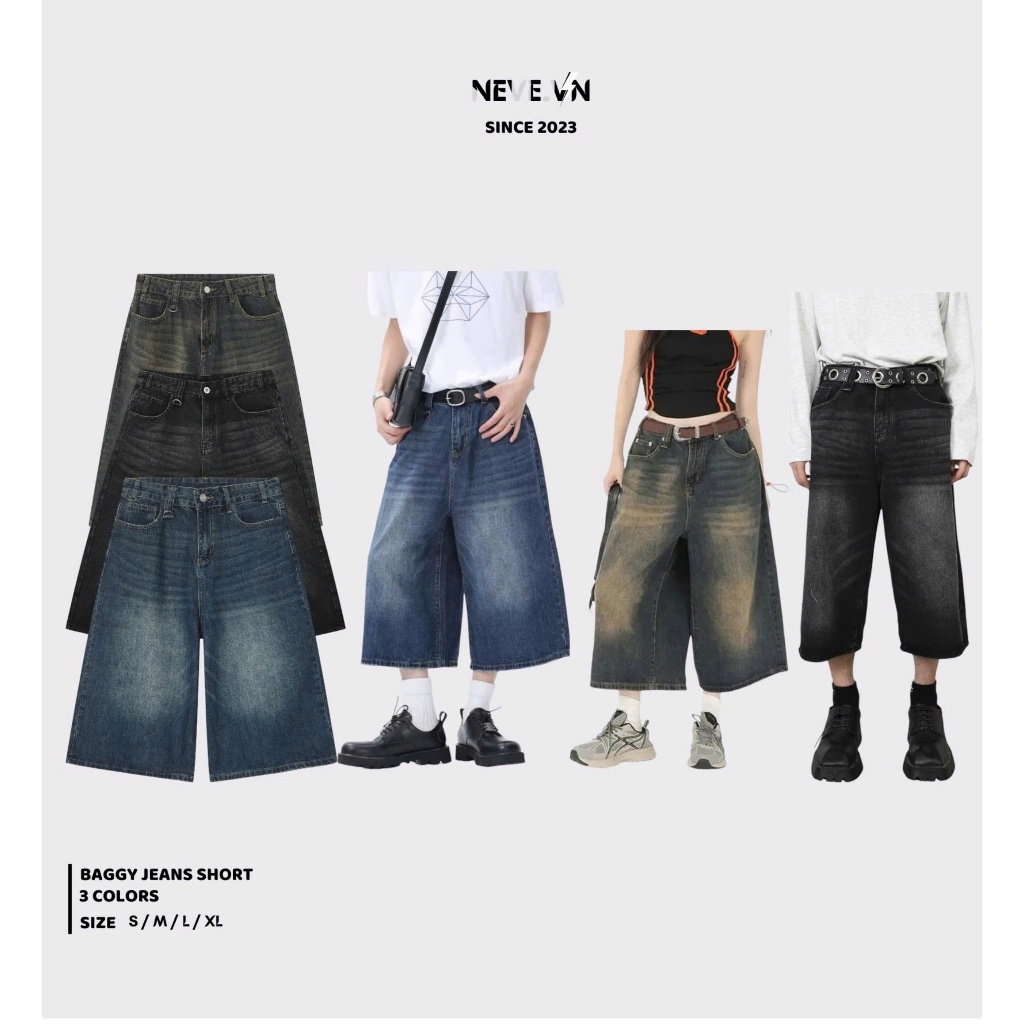Baggy JEANS SHORT 3 COLORS- Dirt Wash Loose Denim Pants