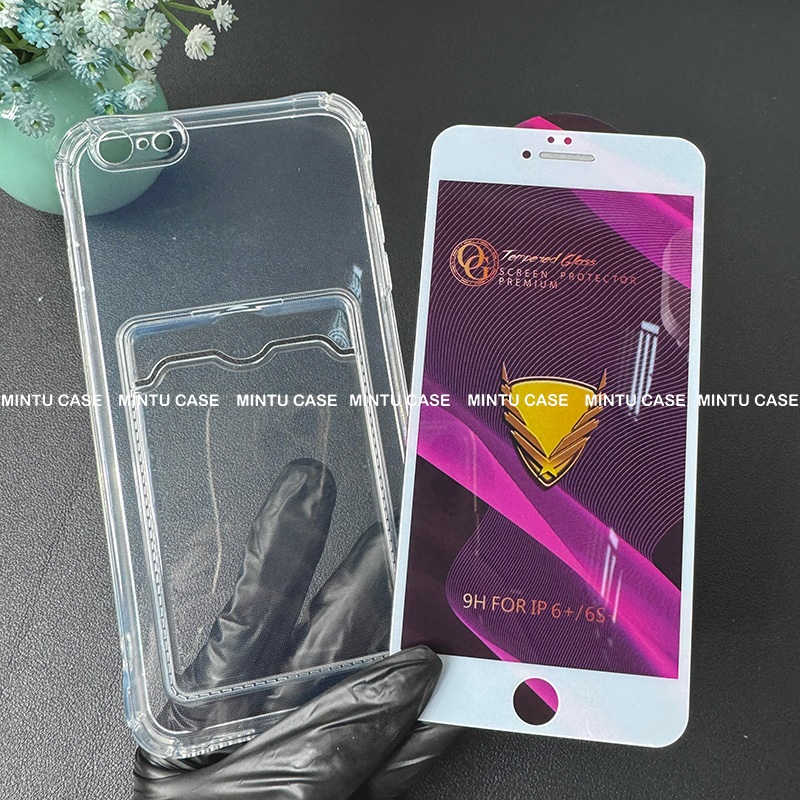เคสกระเป๋าสตางค์สําหรับการ์ดและกระจกนิรภัยสําหรับ Iphone 6 Plus / 6S Plus / 6plus / 6s plus - TSCS ช