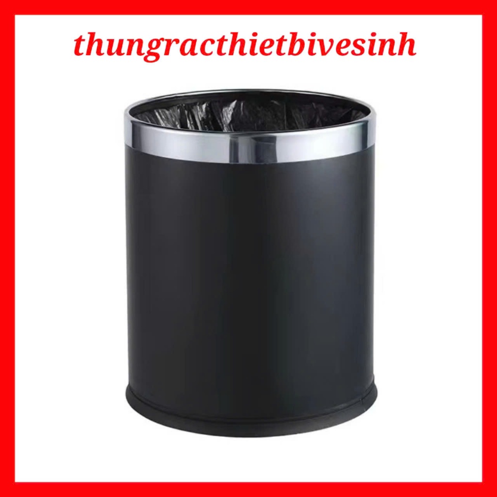 HOTEL TRASH BIN, BLACK 2-LAYER LIDLESS TRASH BIN