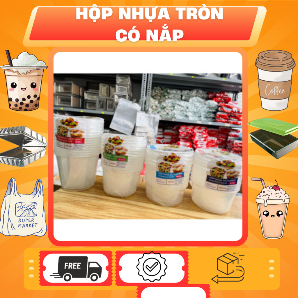 [10 กล่อง] กล่องพลาสติกกลมฝาไมโครเวฟทุกขนาด 350ml-500ml-600ml-700ml