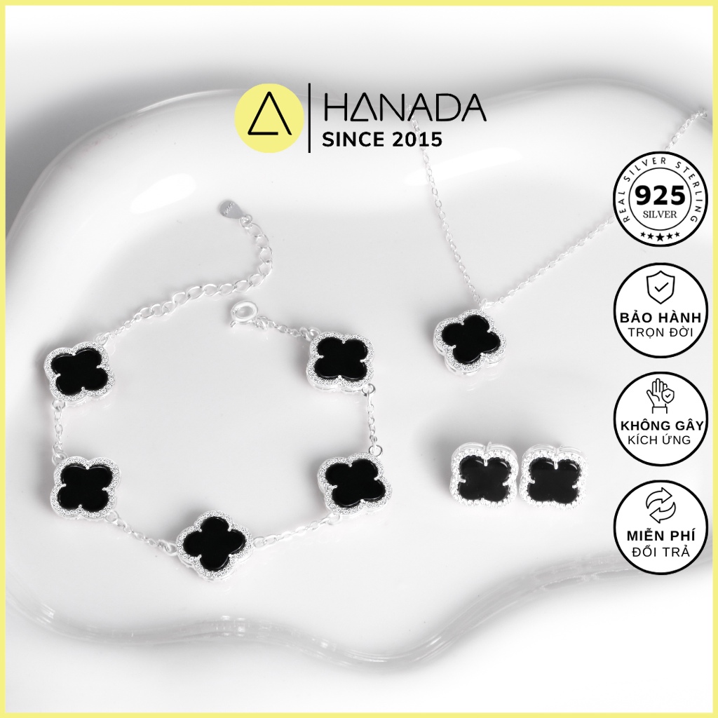 [รับประกันตลอดอายุการใช้งาน] HANADA ชุดเครื่องประดับเงินแท้ 925 สร้อยคอกําไลต่างหูโคลเวอร์สี่ใบนําโช