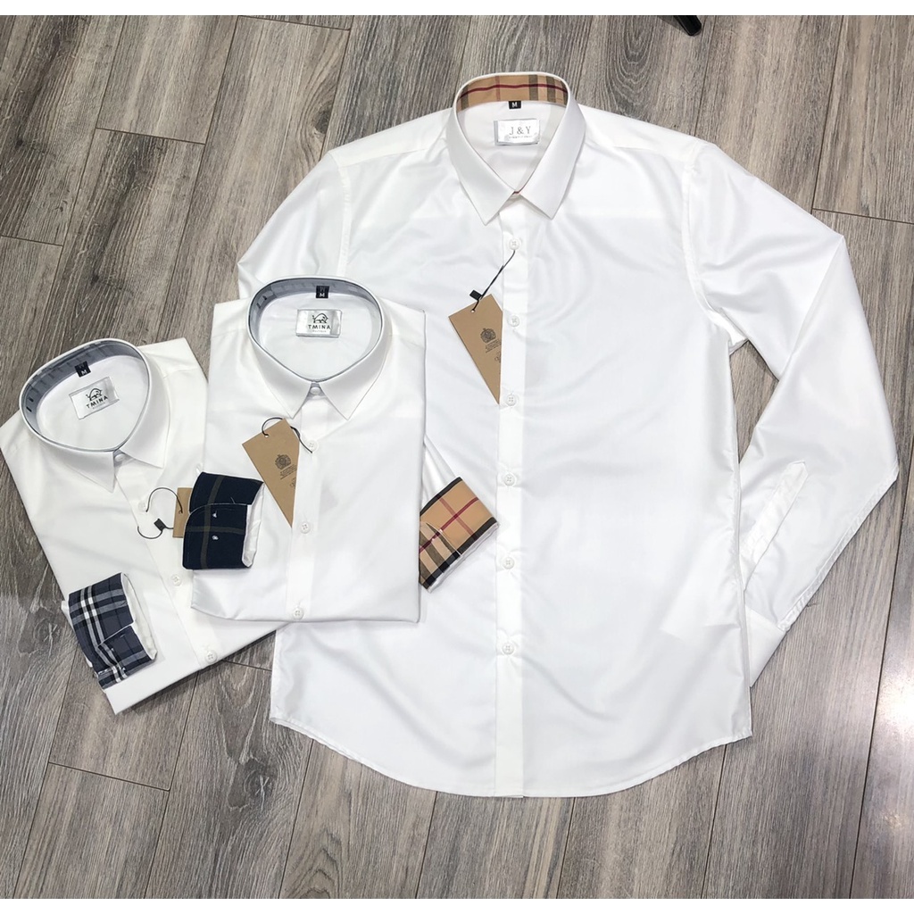 เสื้อเชิ้ตสีขาวแขนยาวคอปก bbr ผ้าไหมพรมไร้ริ้วรอยเท่ๆ เสื้อเชิ้ตสีขาวผู้ชาย bbr ปักลายคมชัด ทนทาน