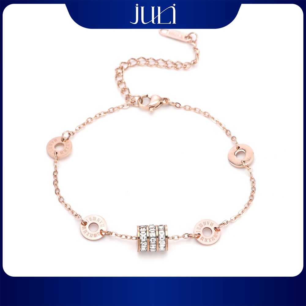 JULI LT888 สร้อยข้อมือพู่กลม | เพชรคุณภาพสูงชุบทอง3ชั้นทนทานไม่เป็นสนิม