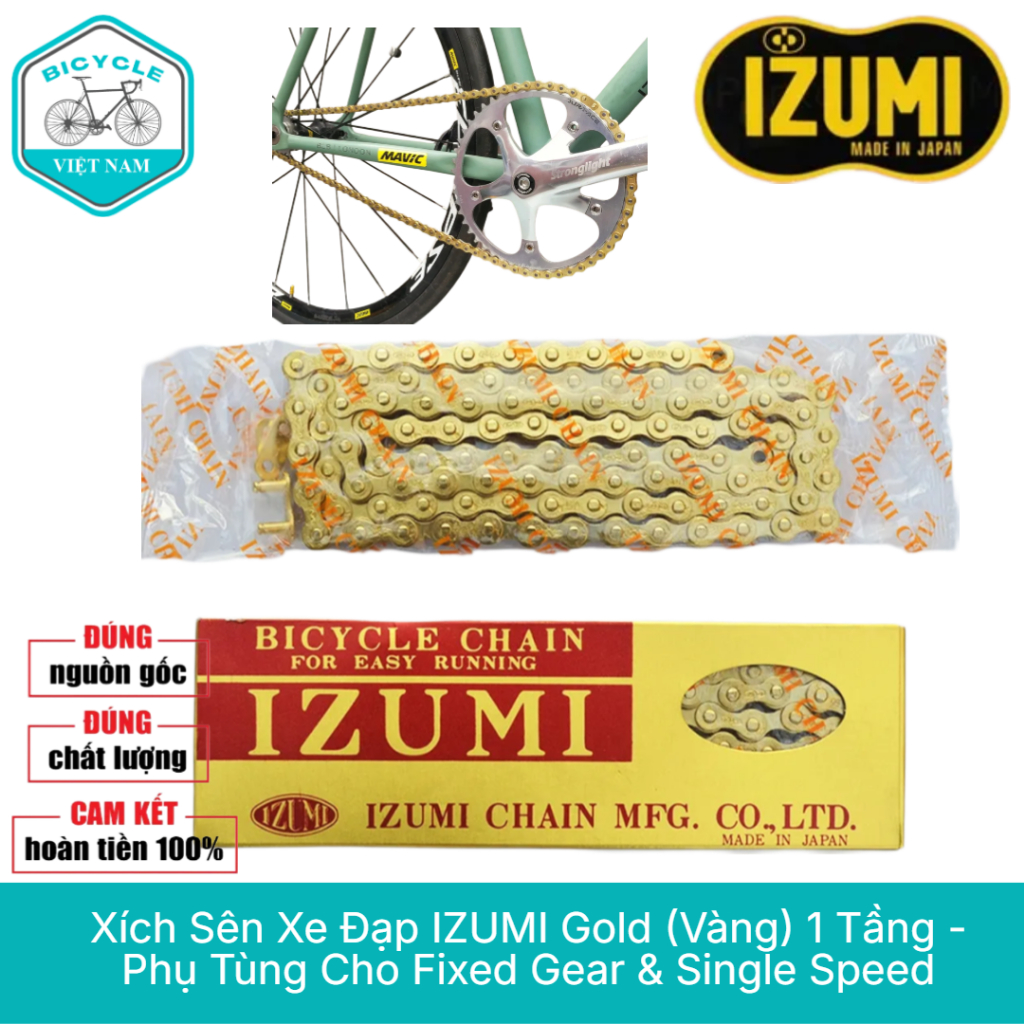 IZUMI Gold โซ่จักรยาน 1 ขั้นตอน – สําหรับเกียร์คงที่ เหล็กคุณภาพสูง Made in Japan