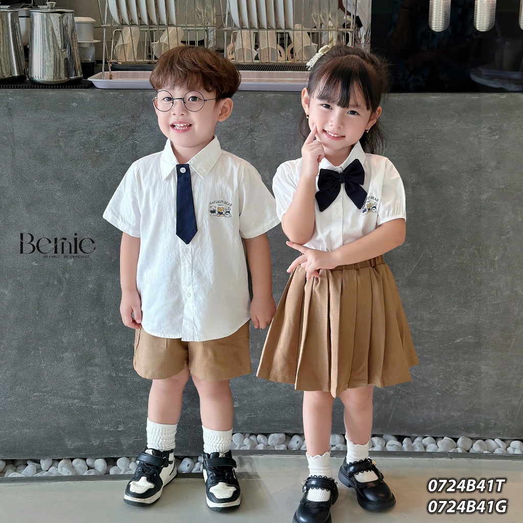 ชุดเสื้อชุดนักเรียน Naughty bear Bernie สําหรับเด็กชายและเด็กหญิง - ชุดเสื้อแขนสั้นสําหรับเด็กชายและ