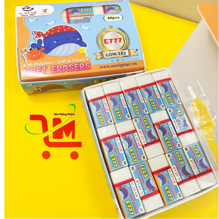 กล่อง 30 Gstar / G-Star E-777 / E 777 ยางลบดินสอสีขาว ยางลบสะอาด ฝาไนล่อน ภายนอก - ของแท้
