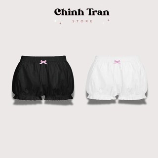 Quần Đùi Bí Nữ Gắn Nơ Phối Viền Ren Dễ Thương Basic Nhiều Màu - Chinh Trần Store