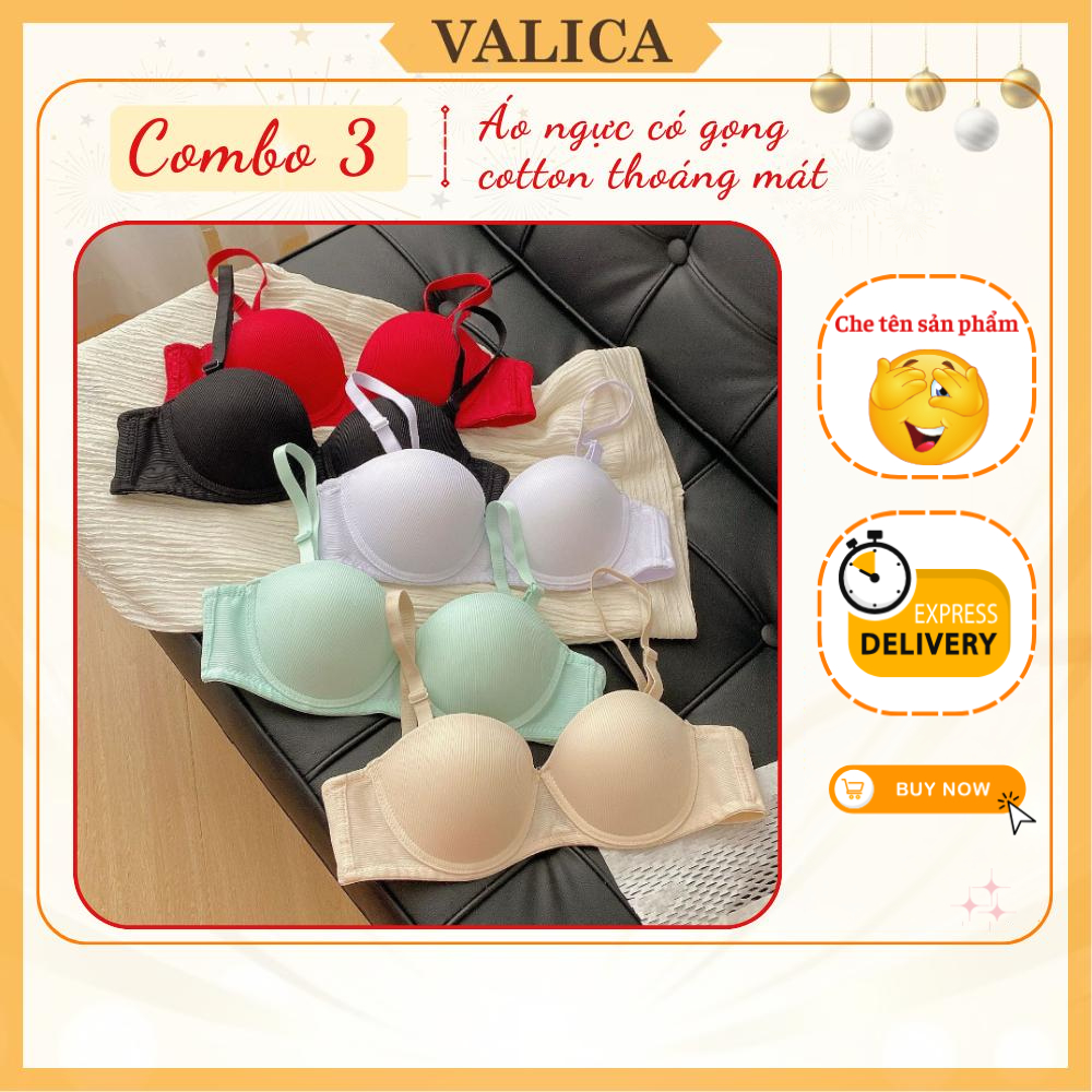 Combo of 3 Cool Cotton Underwire Bras - ชุดบราโฟมบาง 3 ชิ้นสําหรับเสริมหน้าอกที่สะดวกสบาย VALICA A82
