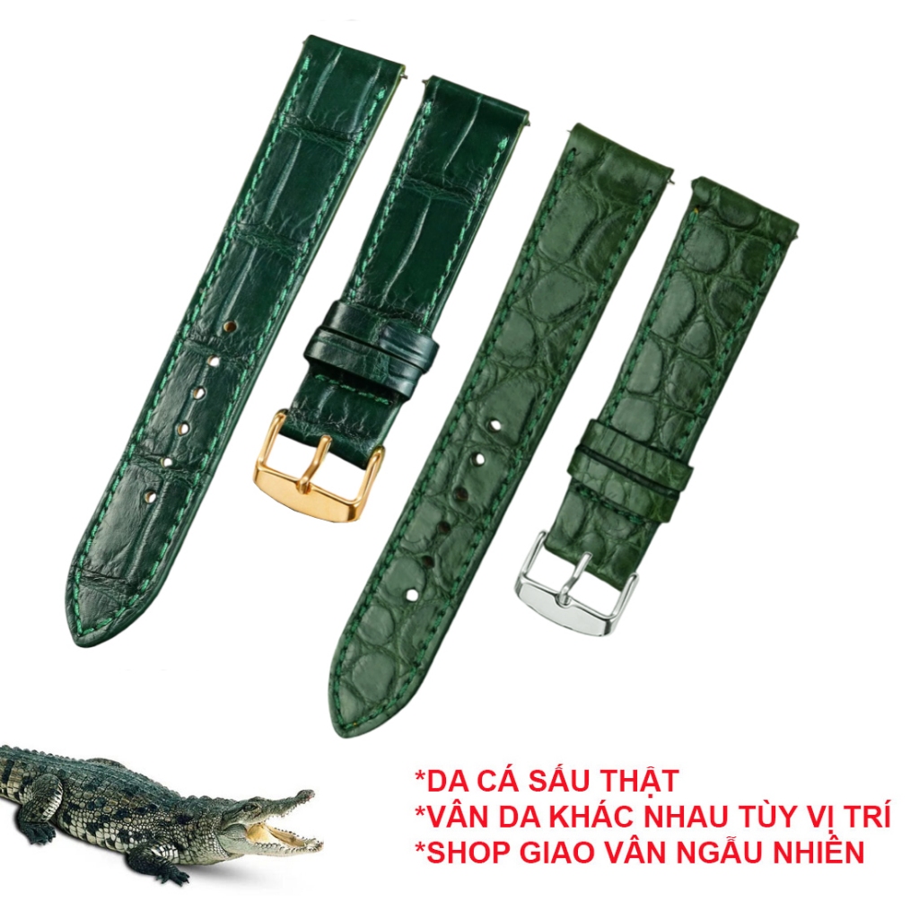 (สีเขียว - บาง รูปแบบ) คุณภาพสูง จริง จระเข้ สายนาฬิกาหนังพร้อมเข็มกลัดหลายขนาด 10 12 13 14 15 16 17 18 19 20 21 22 24มม