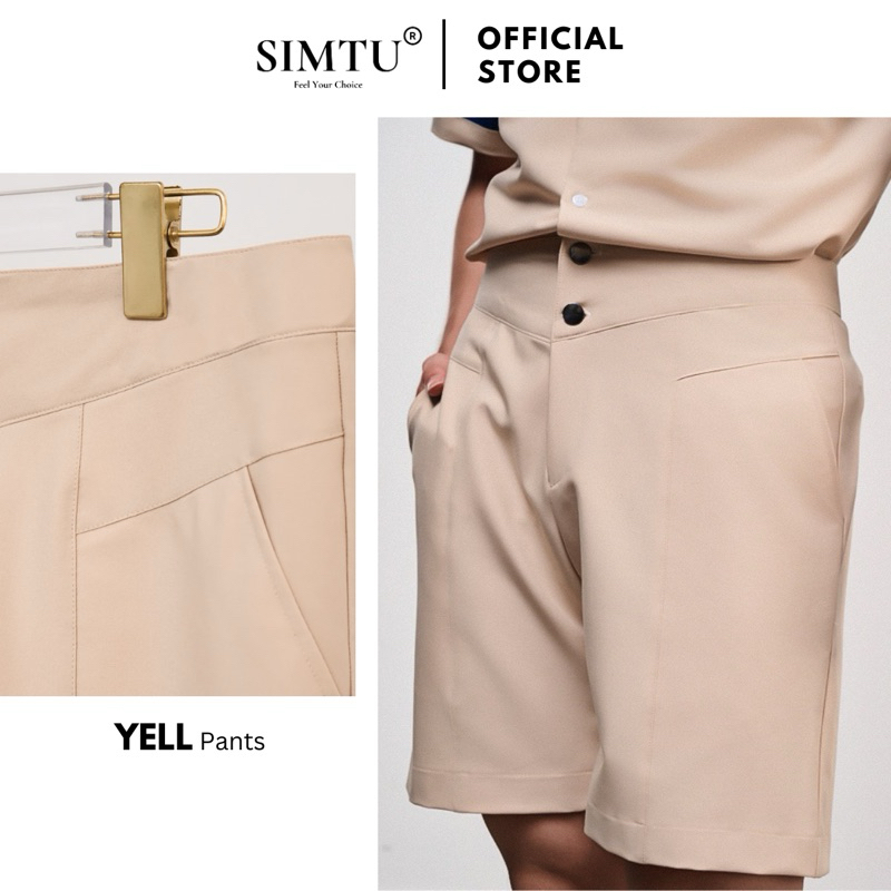 กางเกงขาสั้นผู้ชายสีครีม ซิมตูทําจากผ้าฝ้ายคุณภาพสูงโปร่งสบายแฟชั่นเน้นๆ | QT007