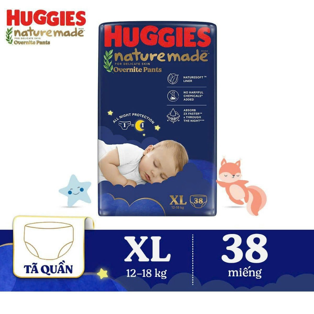 HUGGIES NIGHT DIAPERS M58/L44/XL38/XXL26