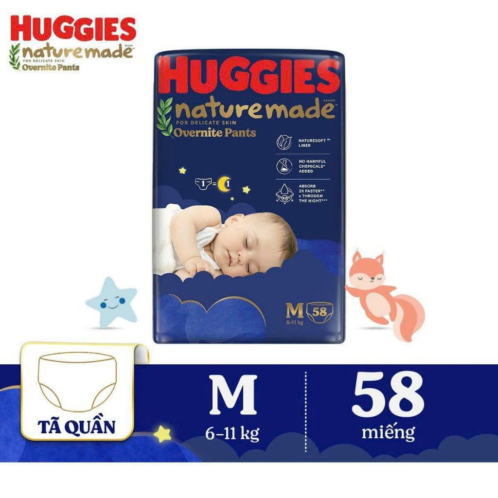 HUGGIES NIGHT DIAPERS M58/L44/XL38/XXL26