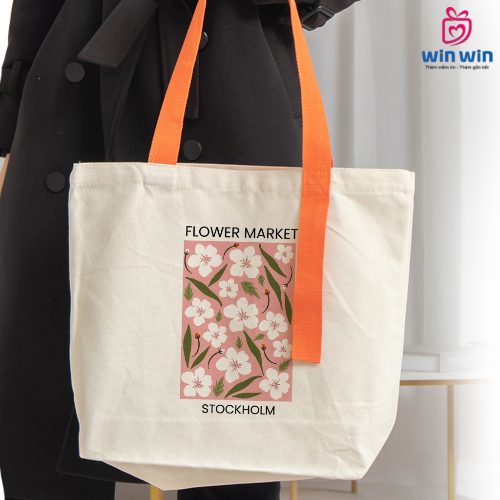 Win Win Win Canvas Bag 40x30x10cm Flower Market Belt - Fashion & Durable