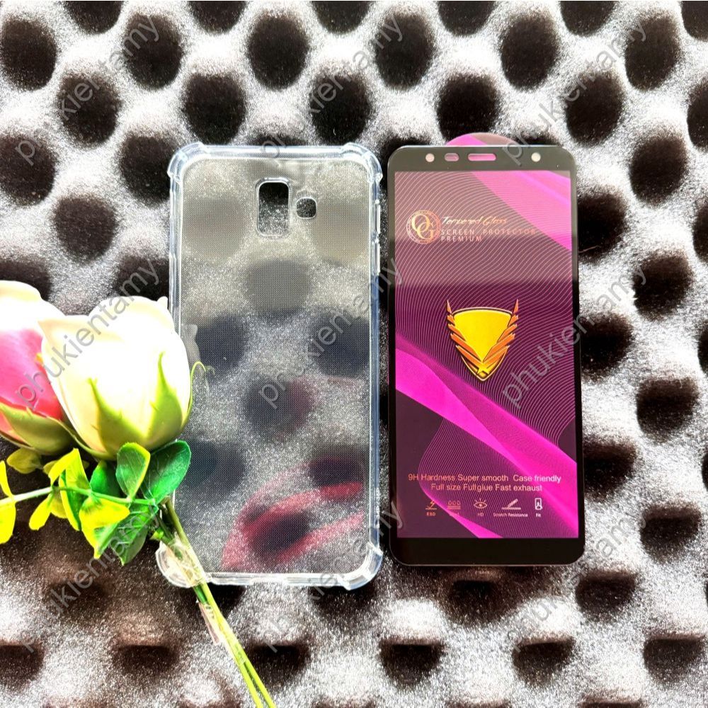 SAMSUNG J6 PLUS - OG เคส TPU แบบใสกันกระแทกและเคสกระจกนิรภัยแบบเต็มหน้าจอ