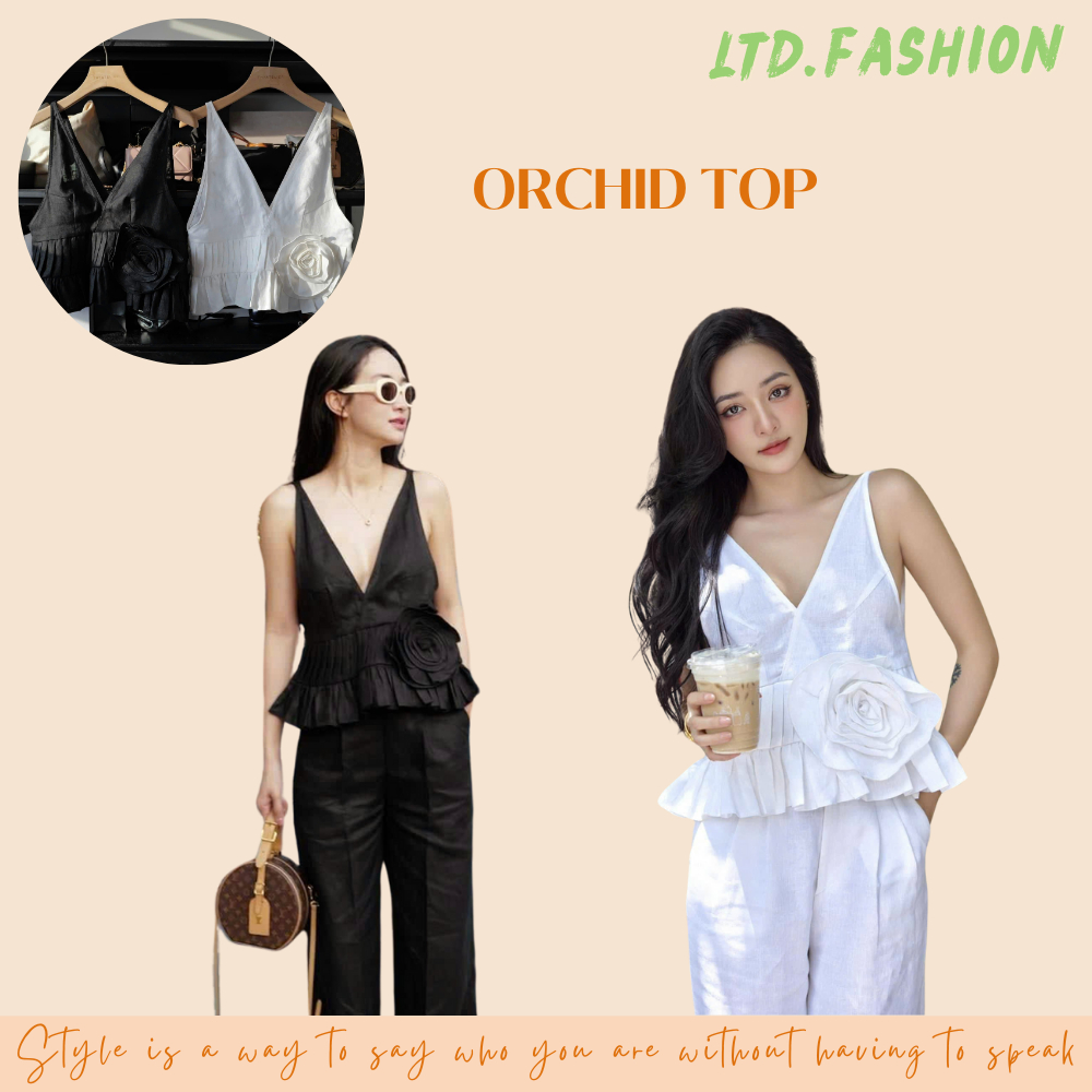 เสื้อคอวีจับจีบกุหลาบใหญ่ - LTD.FASHION - ORCHID TOP