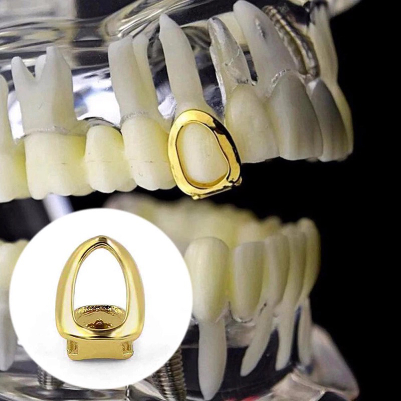 Grillz hiphop เครื่องประดับฟันเดี่ยวสีทองและสีเงิน