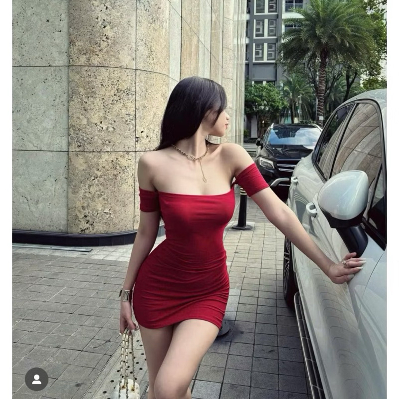 เดรส Tube bodycon แขนเปิดไหล่ หุ่นสวย d270 Lissa