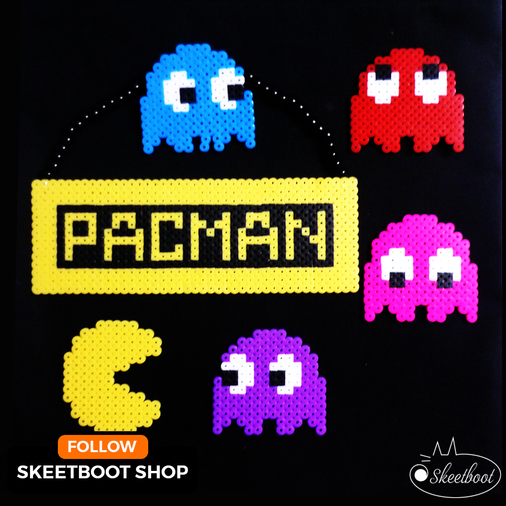 สร้อยคอ Kandi Pacman & Ghost WITH STRAP - สร้อยคอ Pacman perler - เครื่องประดับเทศกาล rave edm