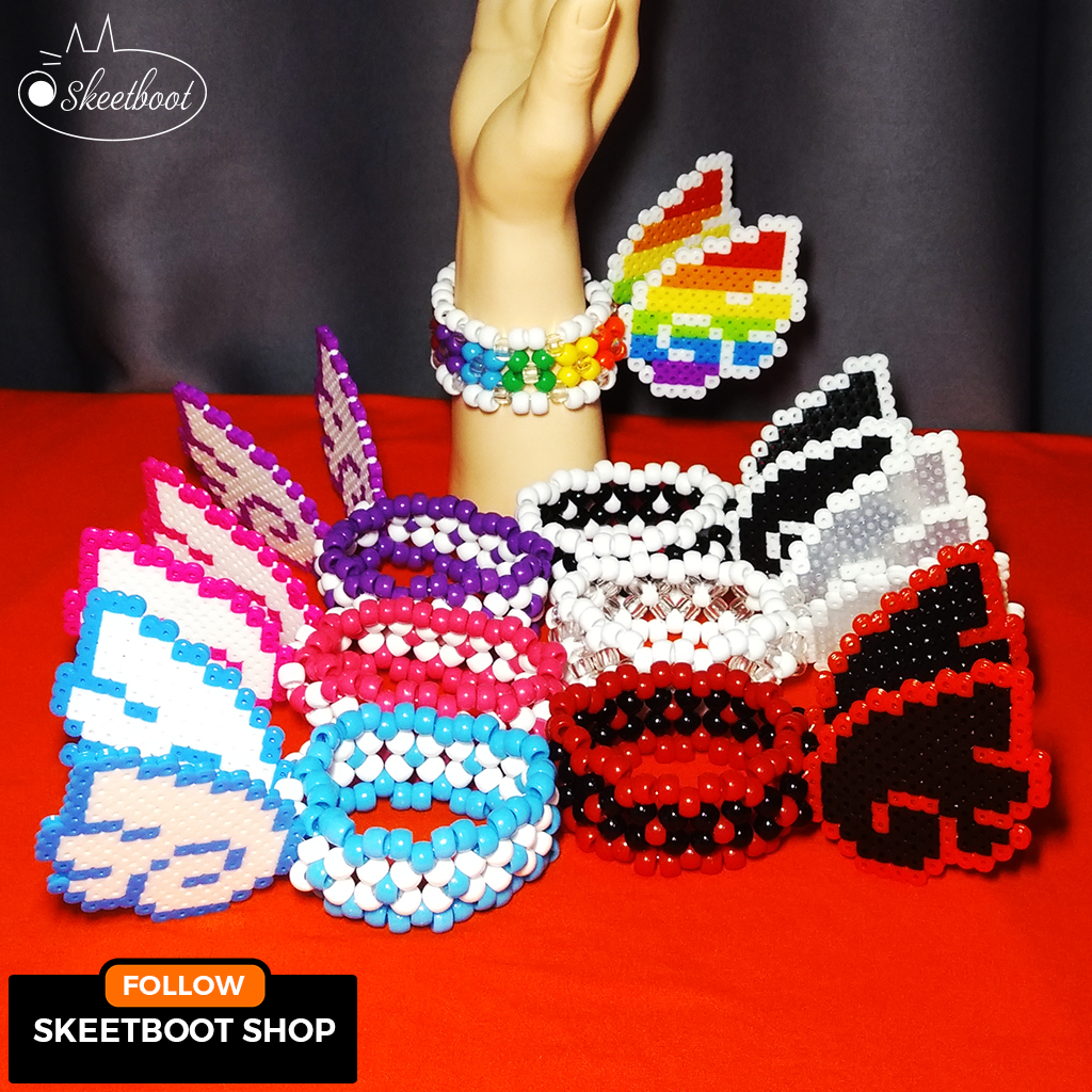 Kandi cuff ปีกนางฟ้าหลากสี - สร้อยข้อมือปีกนางฟ้า kandi - เครื่องประดับเทศกาล raver edm