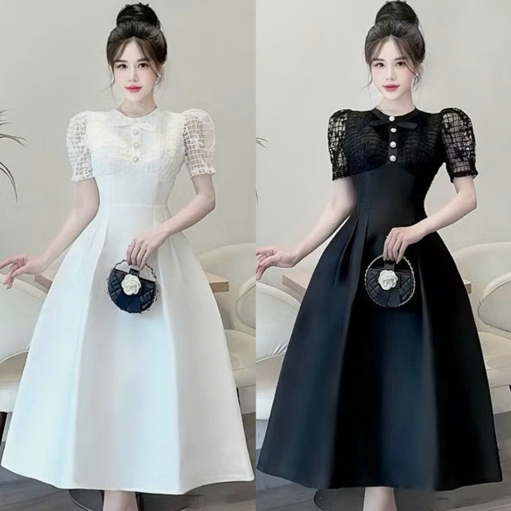 ชุดเดรส BIGSIZE หรูหรา hack สไตล์ปาร์ตี้ เย็บอย่างพิถีพิถัน 2 ชั้น - U XINH STORE- D147 (ปุ่มมุกทาทา