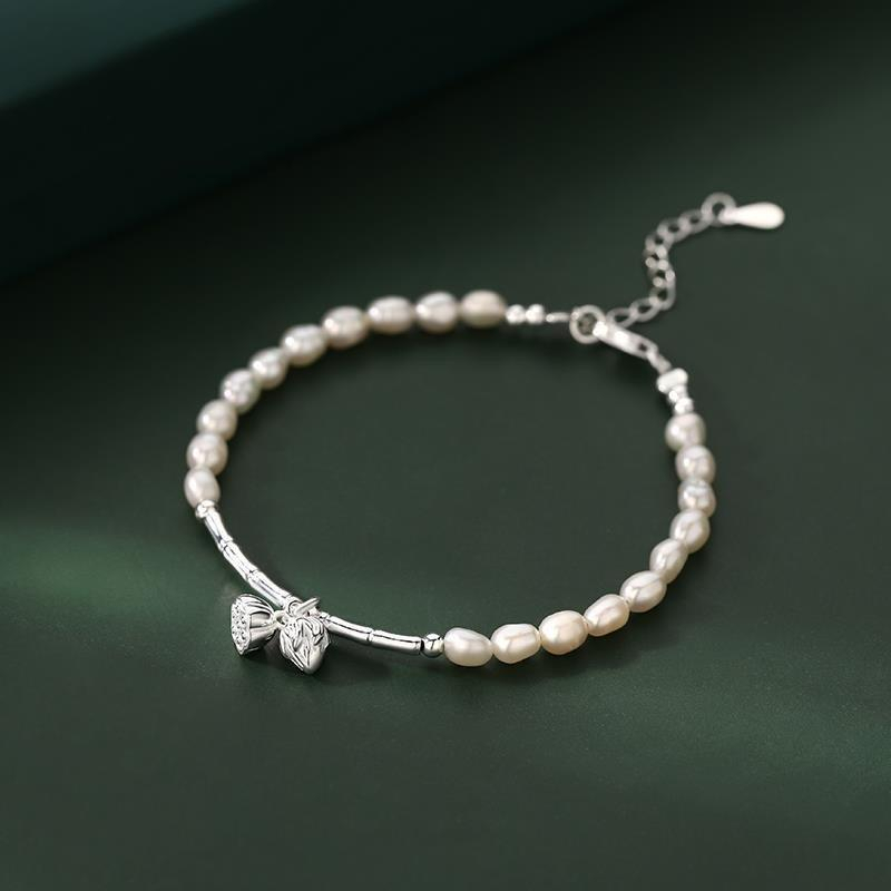 Vanzzy Jewelry กําไลข้อมือสีเงิน s925 ลายดอกบัว S5598