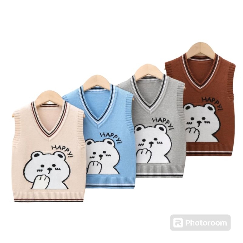 เสื้อกั๊กไหมพรมเนื้อดีลายหมีสําหรับเด็กผู้ชาย