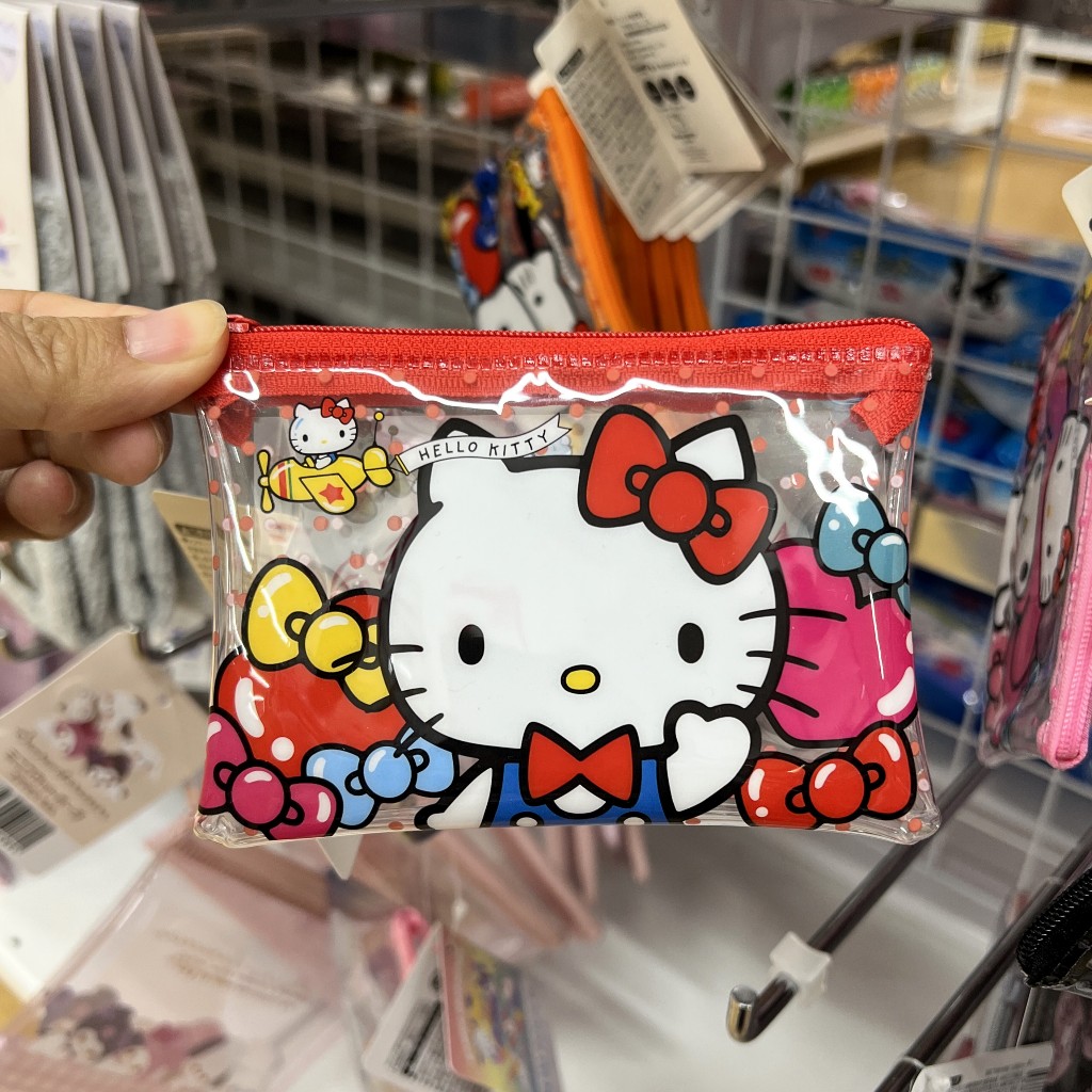 [Daiso Japan] Sanrio Cute Pattern Zipper Wallet - Flat Pouch Sanrio - Hello Kitty Melody Kuromi