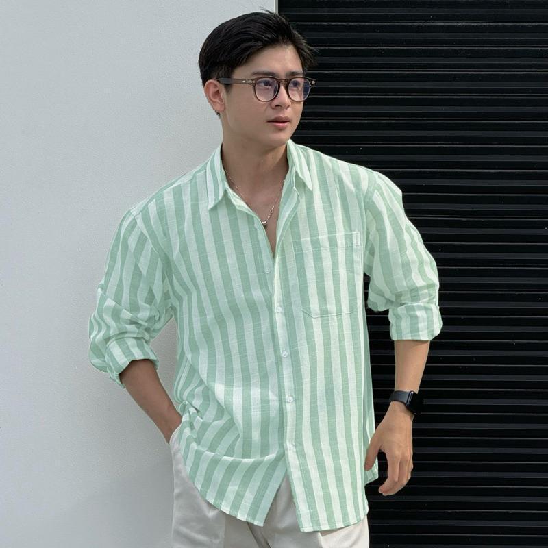 เสื้อเชิ้ตลายสก๊อตผ้าลินินพรีเมี่ยมหลวม Format มีกระเป๋า เสื้อโอเวอร์ไซส์ ZOTEE - รูปที่ 4