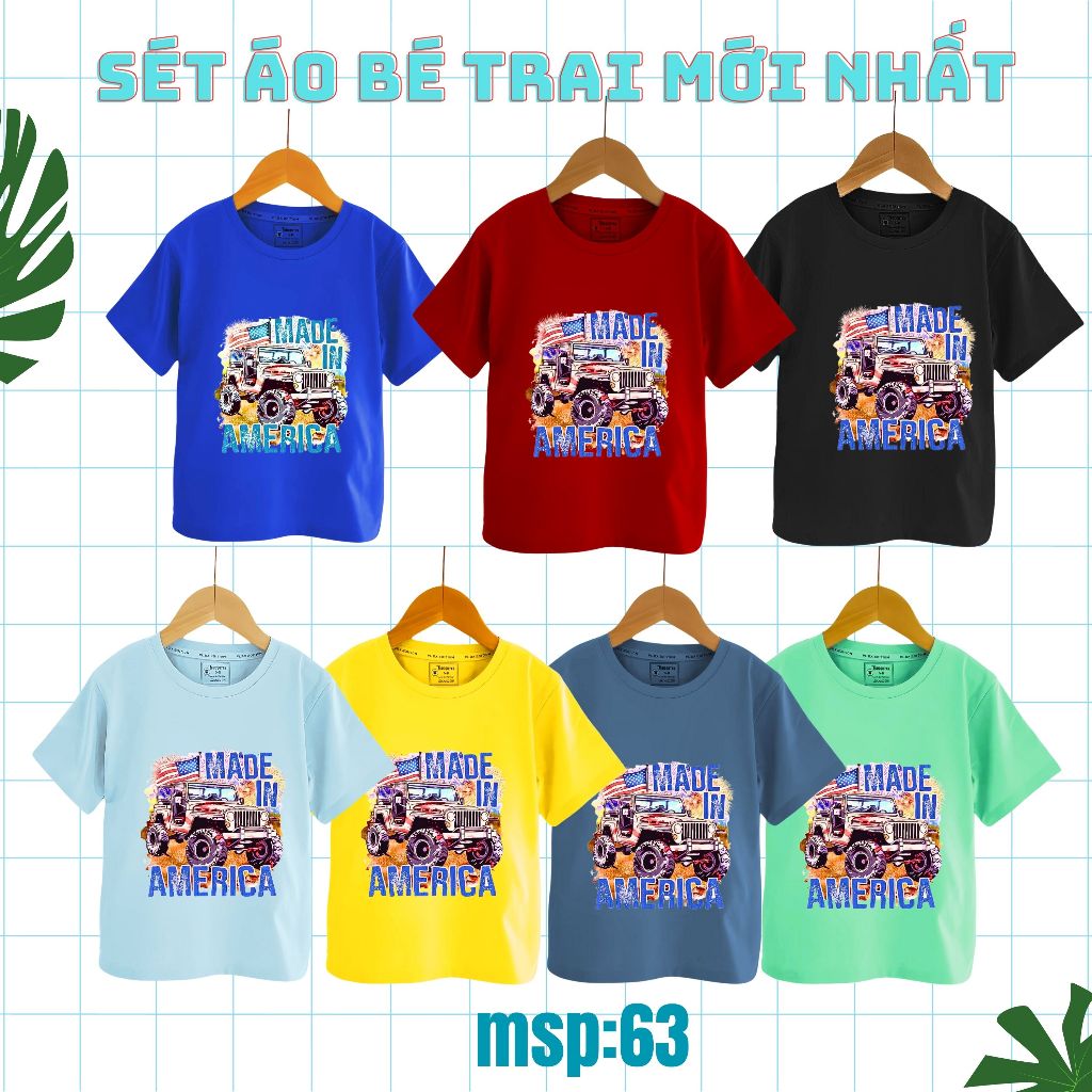 เสื้อยืดเด็กผู้ชาย American Jeep motif สไตล์ไดนามิกและบุคลิกภาพ ผ้าคอตตอนคุณภาพสูงเนื้อนุ่ม Size 2-8