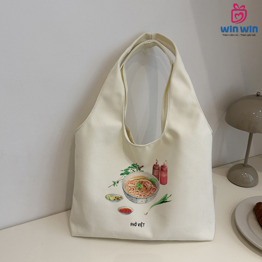 [ไม่มีซิป] กระเป๋าผ้าแคนวาสสําเร็จรูป อาหารเวียดนาม 40x30ซม | WIN WIN