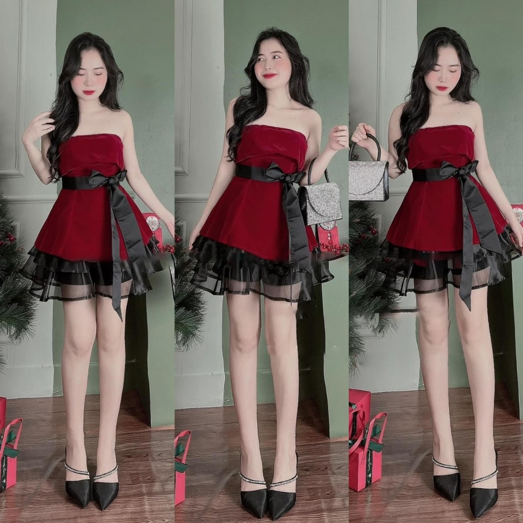 เดรสกํามะหยี่และกระโปรงชีฟอง ชุดเซ็ทสายสวยเหมือนแบบ