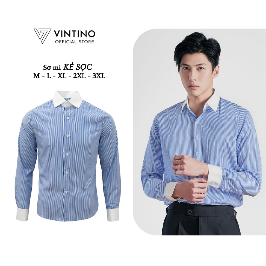 เสื้อเชิ้ตสํานักงานลายทางสีน้ําเงินและสีขาวเกาหลีของผู้ชายปกสีขาวผ้าไหมยืดต่อต้านริ้วรอยพับในกล่อง SMKS วิติโน