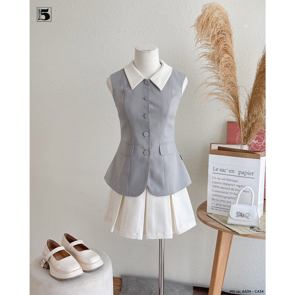 ชุดเสื้อกั๊กผู้หญิง Twentyfive พร้อมคอปก 2 AA34 flaps และกระโปรงจีบใหญ่ เข็มขัด กางเกงป้องกัน CA34 (