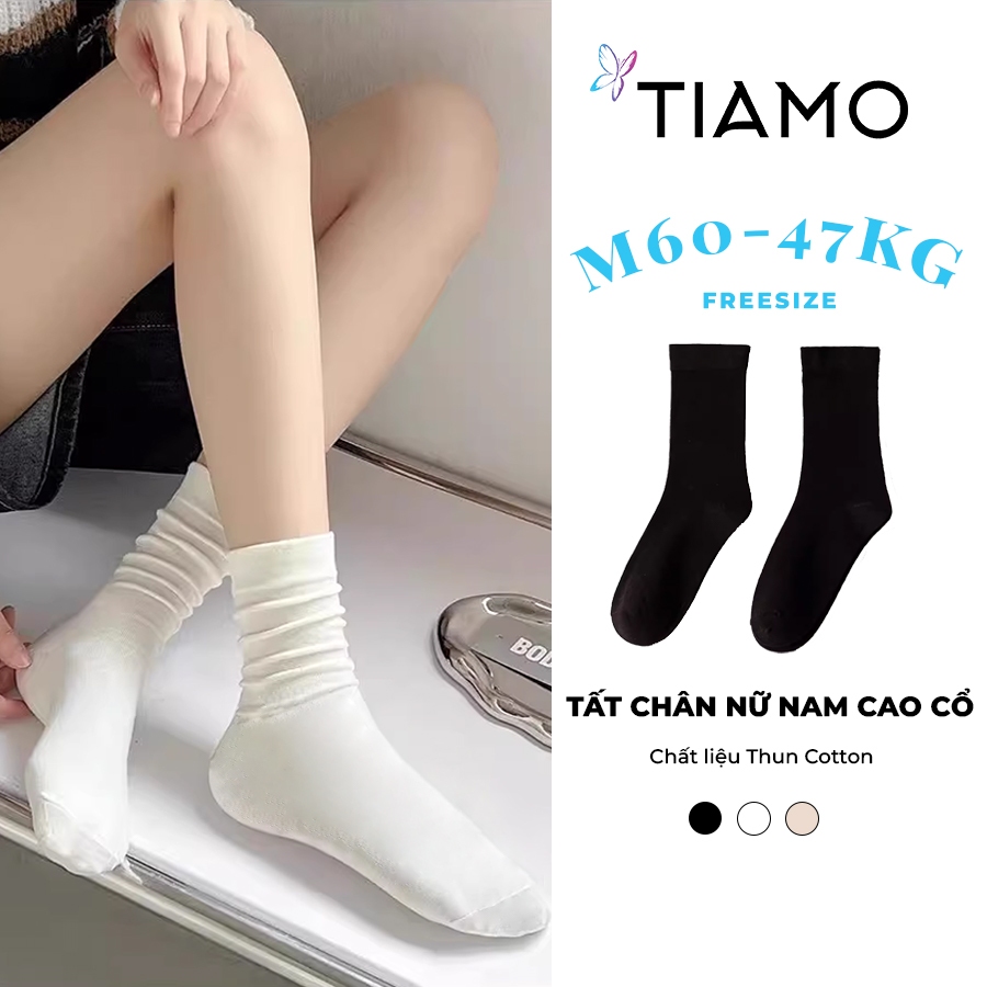 ถุงเท้าโลลิต้า - TIAMO ถุงเท้าคอปกสูงของผู้หญิงสีทึบผ้าฝ้ายยืดนุ่มพิเศษสวยสุดๆ SM24F001