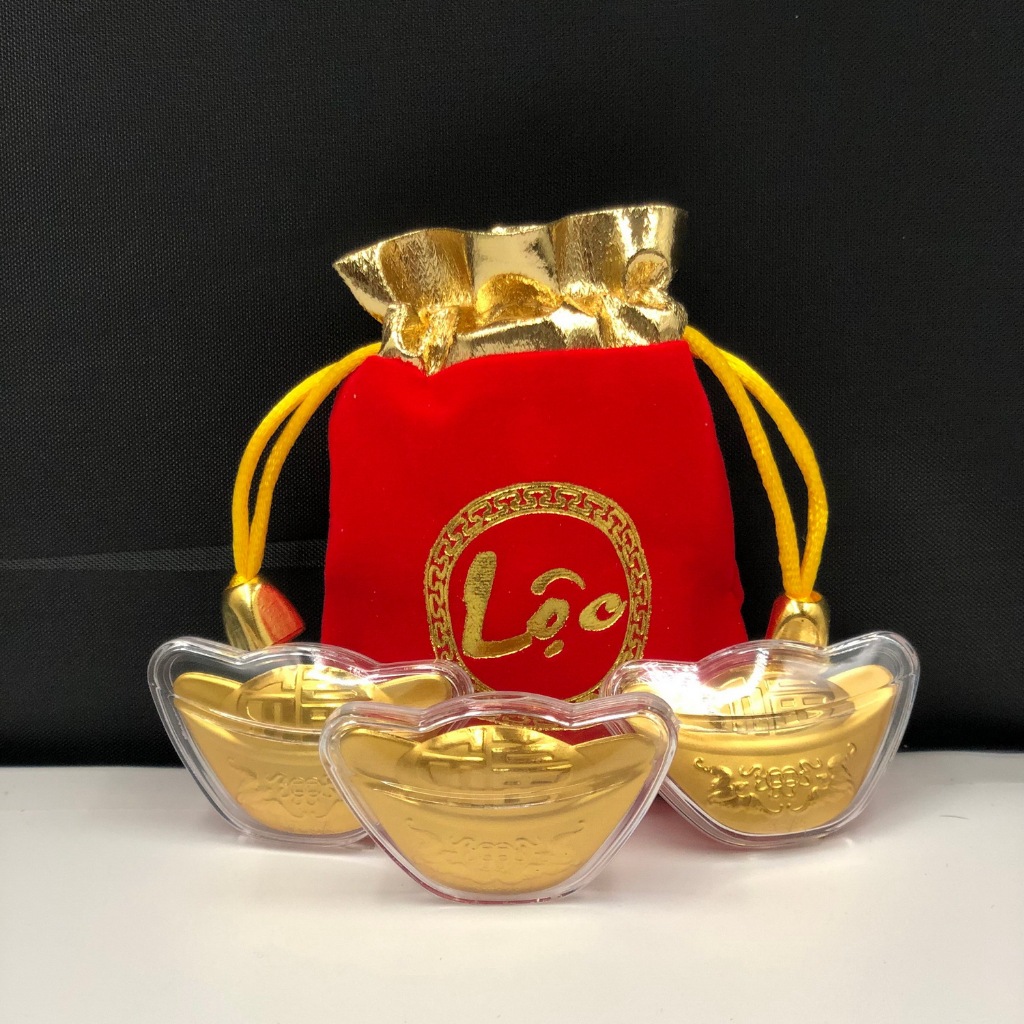 Gold-plated God of Wealth Gold Bar with Brocade Bag of Fortune, Great Vip Egg Loc Gift, Tet 2024