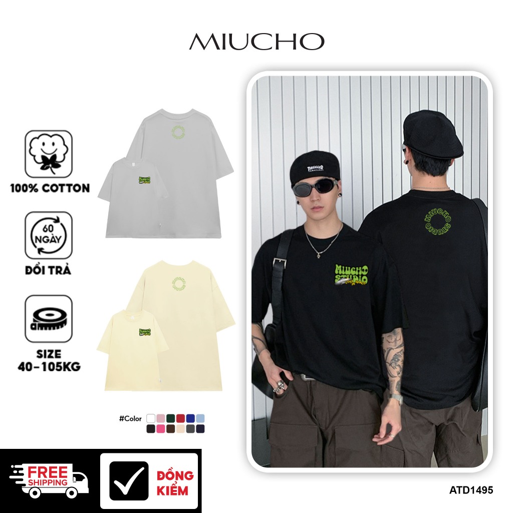 แบรนด์ท้องถิ่น ATD1495 Miucho Man เสื้อยืดผู้ชายทรงหลวม ผ้าคอตตอนเท่ๆ คอกลม พิมพ์ลายผสม