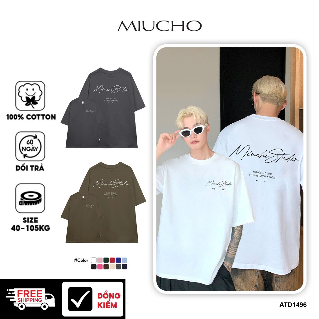 แบรนด์ท้องถิ่น ATD1496 Miucho Man เสื้อยืดผู้ชายทรงหลวม ผ้าคอตตอนเท่ๆ คอกลม พิมพ์ลายพื้นฐาน