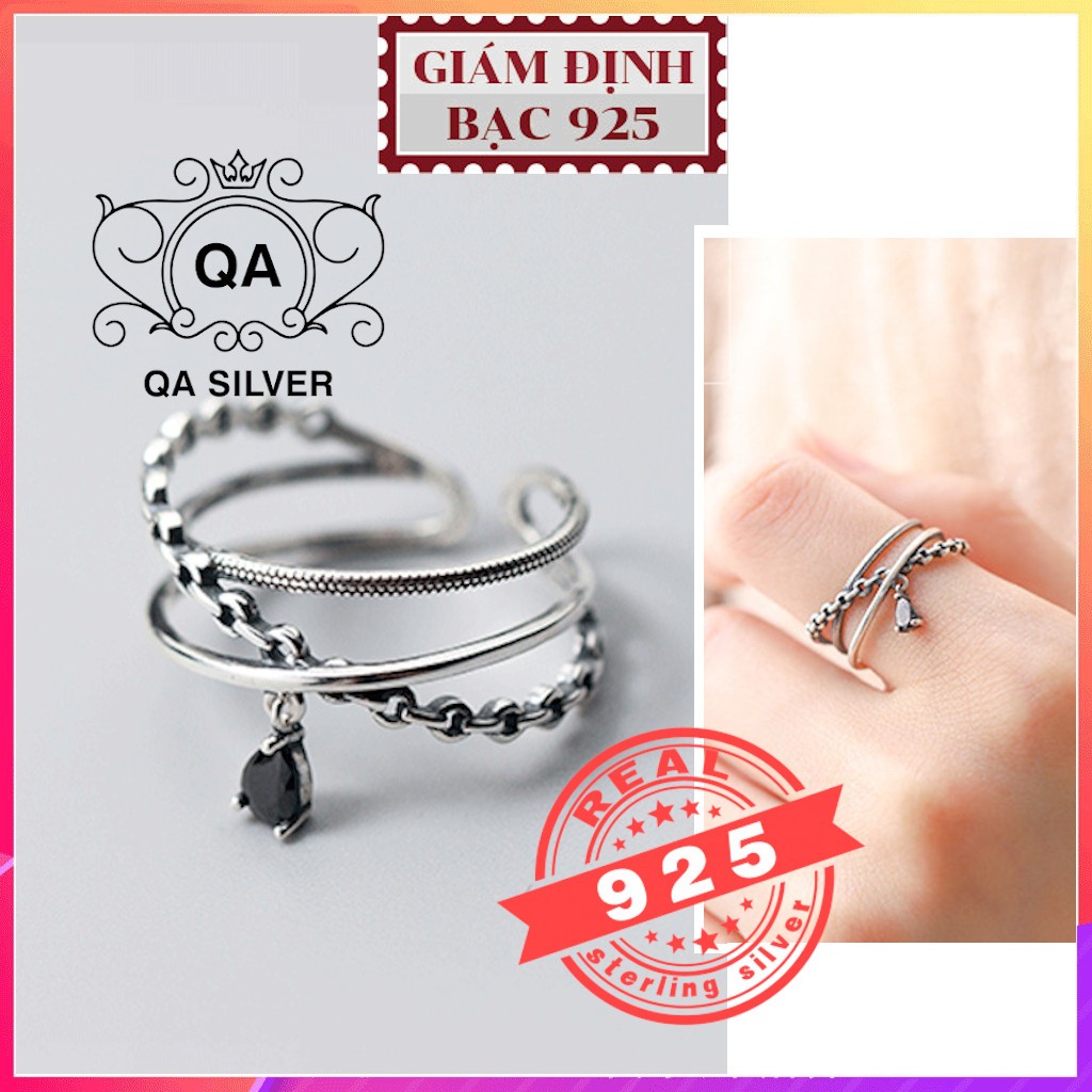 2-LAYER Thai 925 SILVER Ring หินสีดําสําหรับผู้ชายและผู้หญิง S925 LAYER QA SILVER Ring RI190101