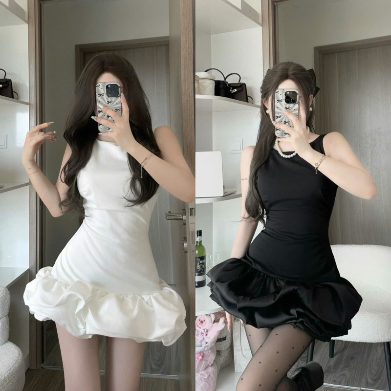 [V1.809] เดรสไขว้อิตาลี 2 สี Flared Tacta พร้อมซับใน